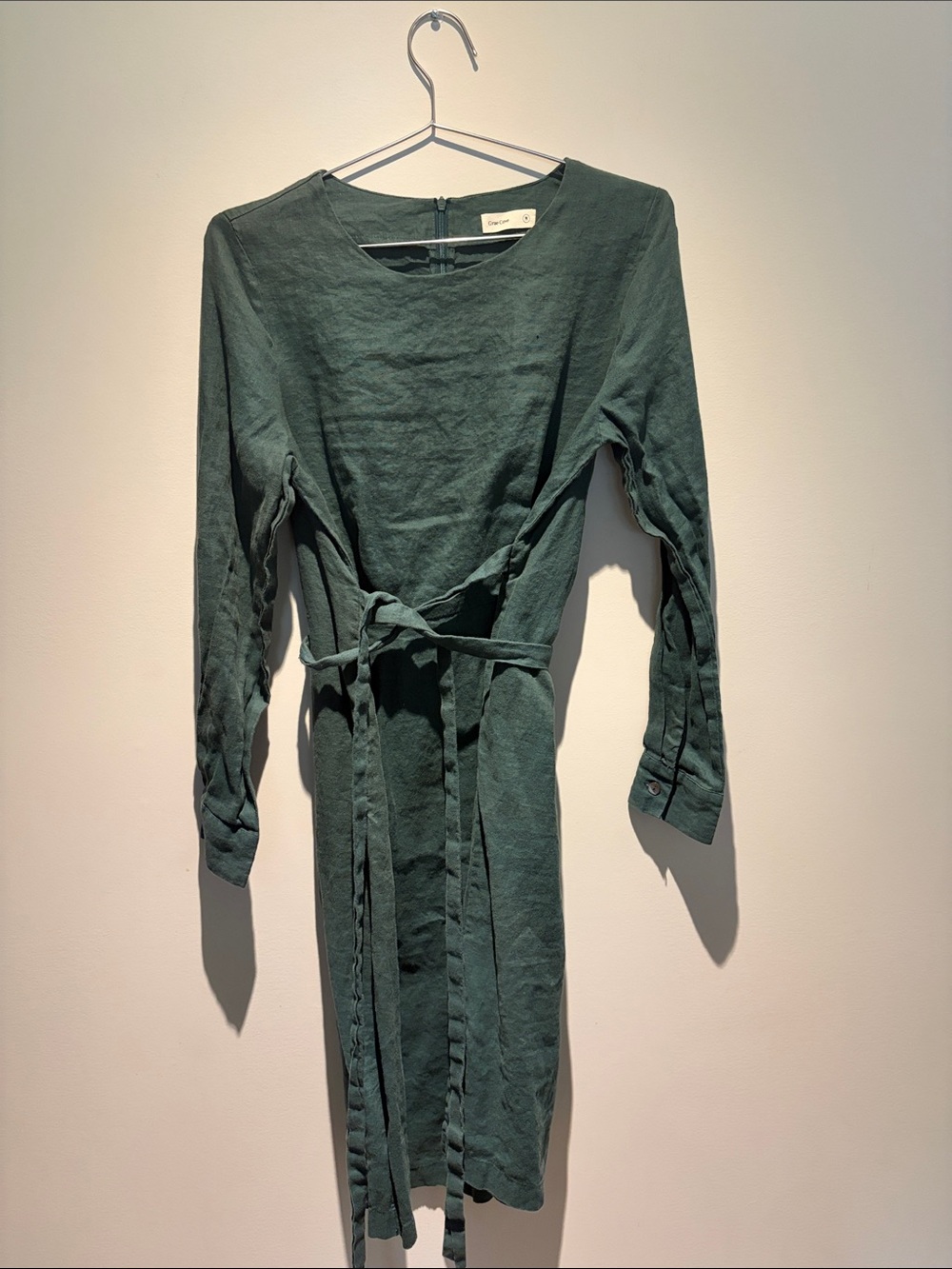 Long Sleeve Green Tie-Waist Dress